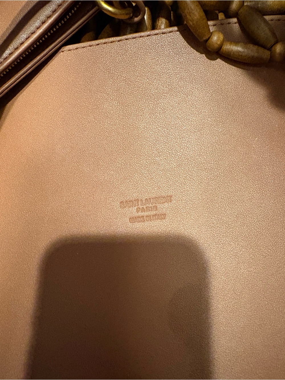 Saint Laurent Brown Woven Wood-Bead Icare medium yacht Tote with Gold YSL Italy - Picture 7 of 15